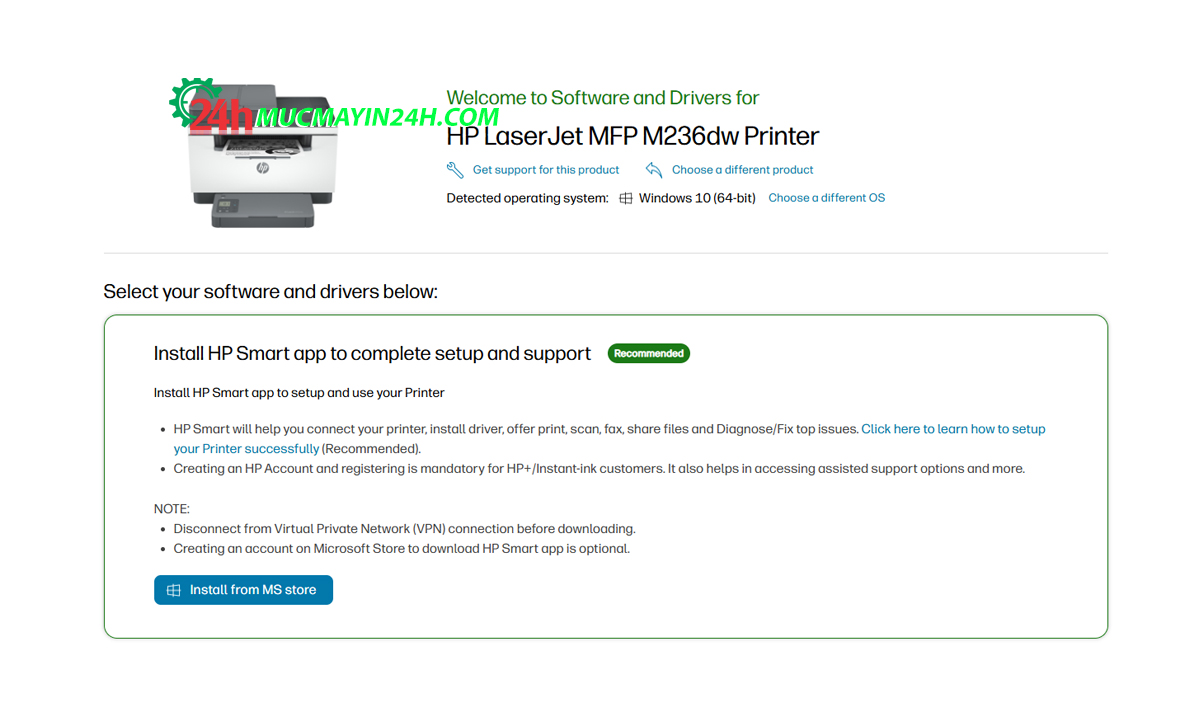 Hướng dẫn cài đặt driver cho máy in máy in HP LaserJet MFP M236DW