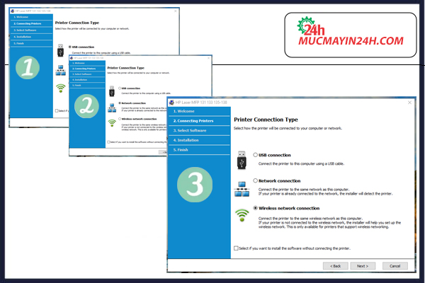 Hướng dẫn kết nối Wi-Fi và cài đặt máy in HP LaserJet Pro MFP M135w a-z