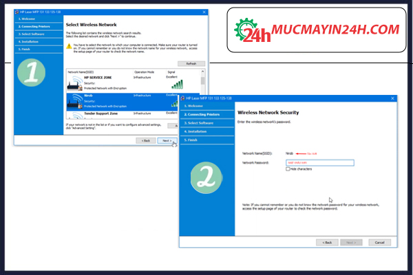 Hướng dẫn kết nối Wi-Fi và cài đặt máy in HP LaserJet Pro MFP M135w a-z
