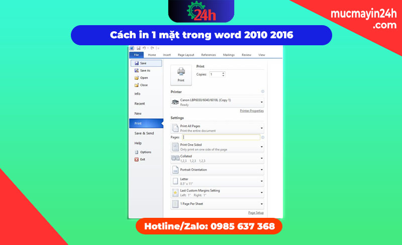 Cách in 1 mặt trong word 2010 2016